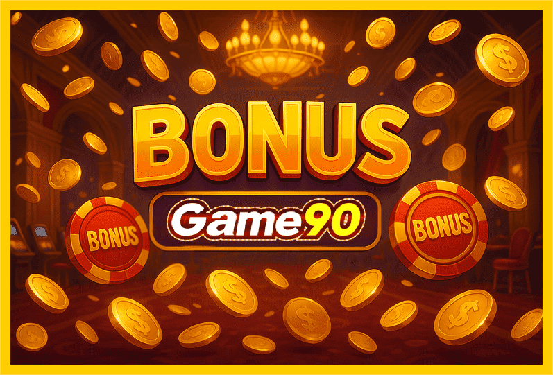 Imagem promovendo bônus GAME90 com recompensas imperdíveis.